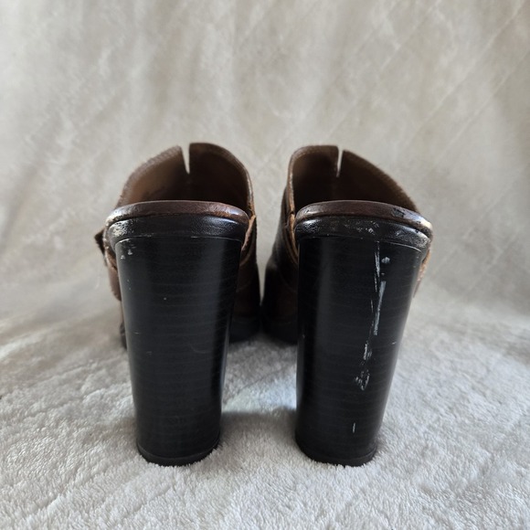 B.O.C. Born Concept Brown High Chunk Heel Leather Cushioned SlipOn Mule Shoes S7 - Picture 6 of 12